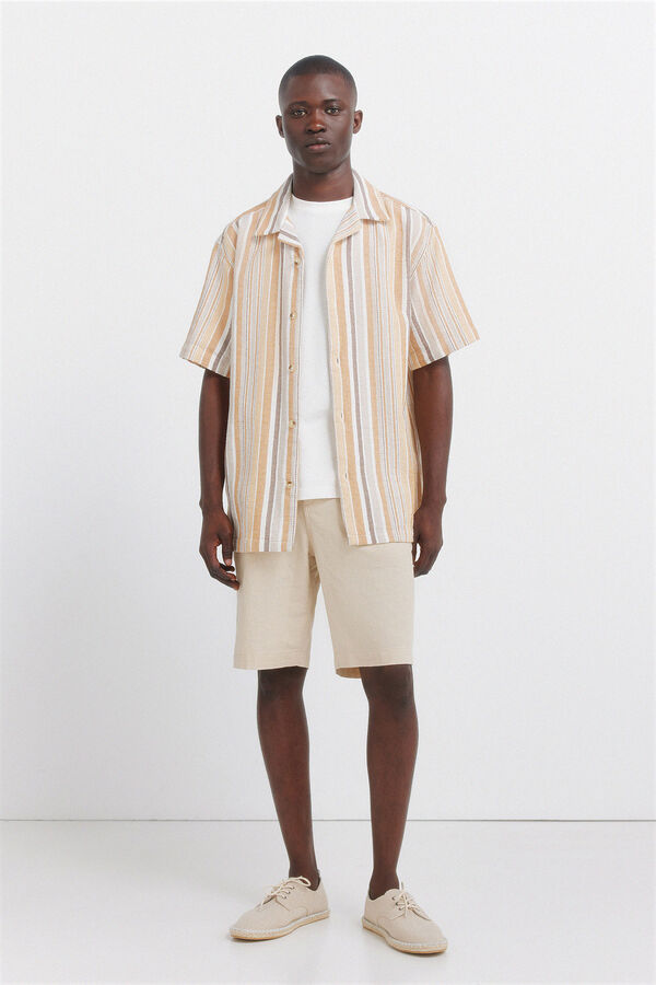 Springfield Camisa de manga curta r&uacute;stica &agrave;s riscas estampado