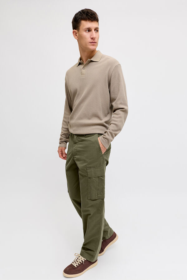 JJ REBEL Pantal&oacute;n cargo algod&oacute;n tiro medio verde