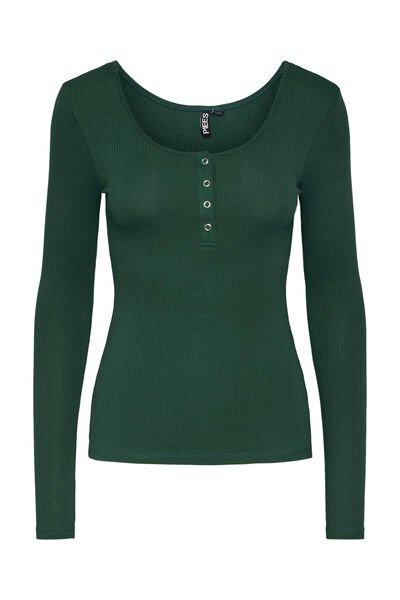 Springfield Ribbed long-sleeved round neck top dark green