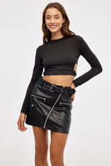 Springfield Faux leather mini skirt with belt crna