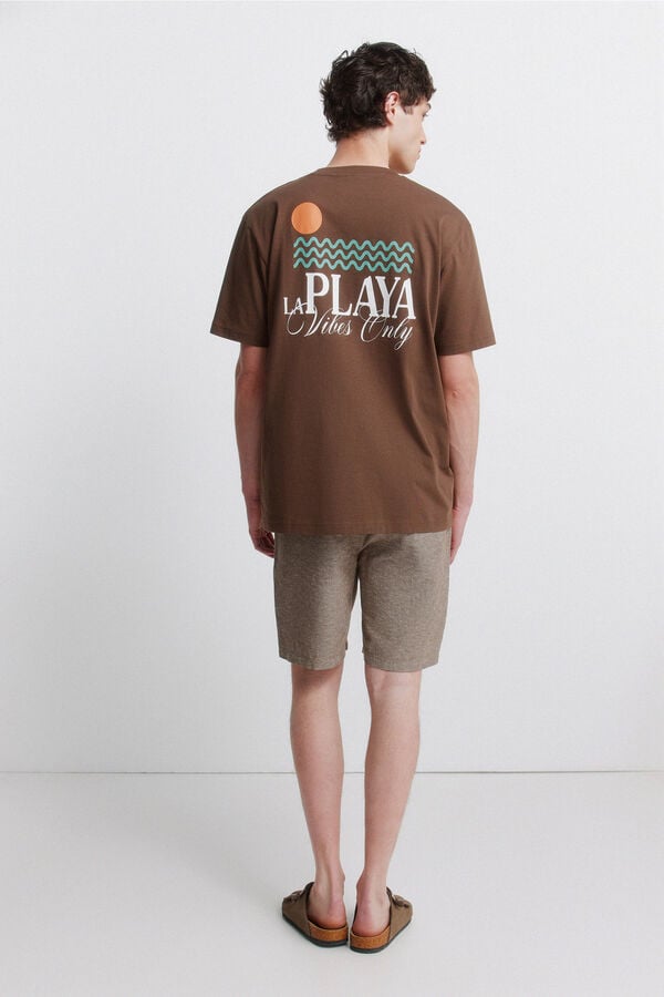 Springfield Bermuda en lin coupe slim confortable nude