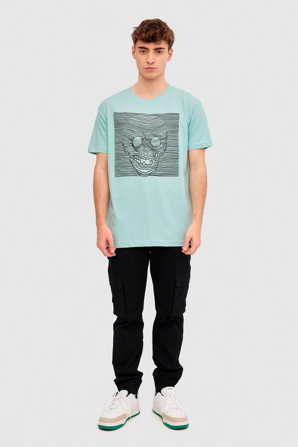 Springfield T-Shirt Totenkopf-Print grün