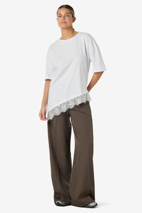 Noisy May T-shirt de manga curta com renda branco