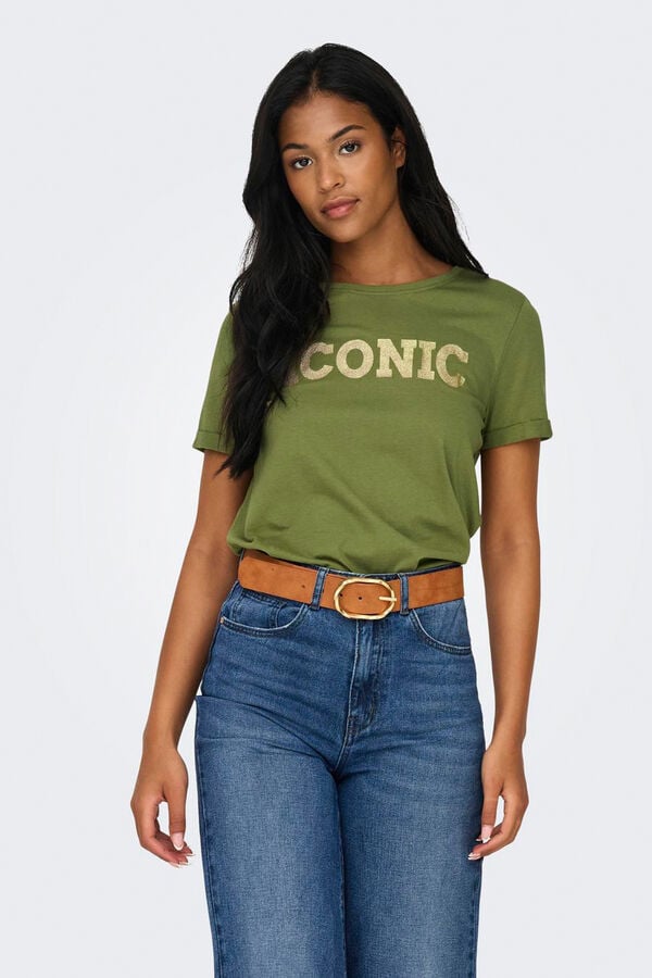Springfield T-shirt de manga curta com desenho frontal verde escuro