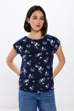 Springfield Printed T-shirt with lace inserts navy