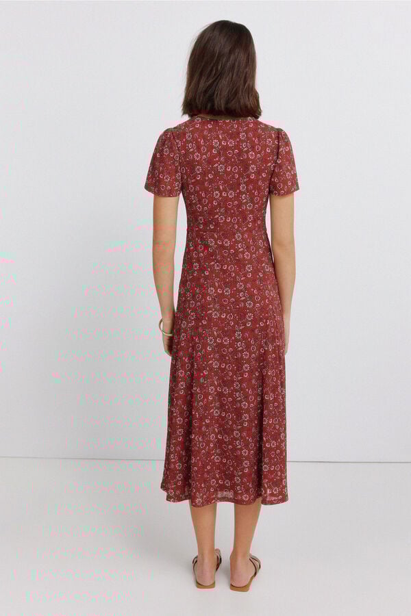 Springfield Printed midi choker-neck dress red