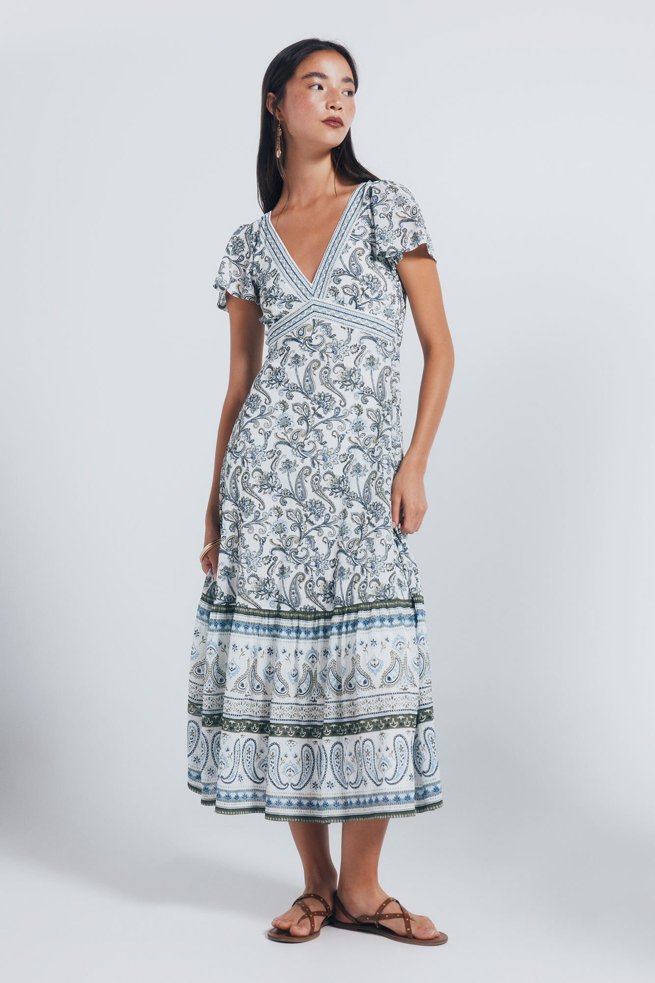 Springfield print midi dress with borders