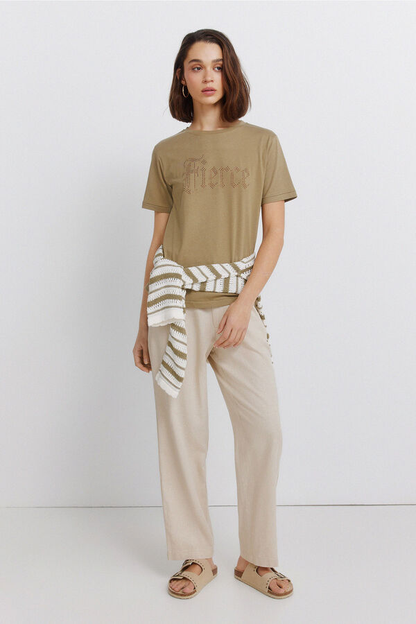 Springfield Studded short sleeve T-shirt beige