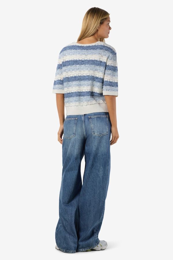 Noisy May Pointelle knit tie top blue