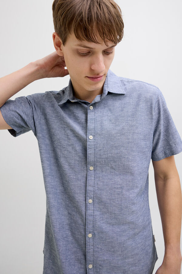 JJ REBEL Linen comfort fit shirt blue