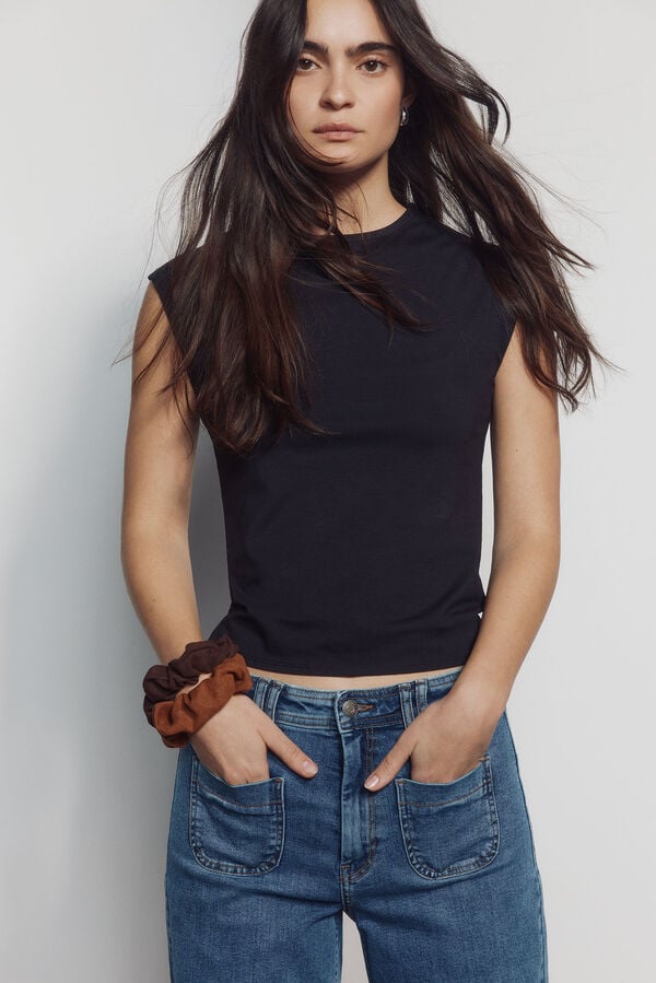 Springfield Super wide high-waisted jeans blue