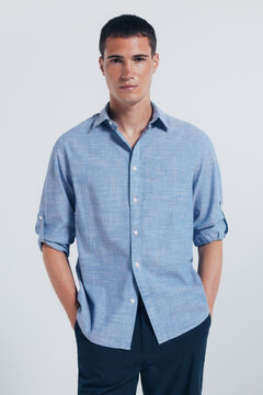 Springfield Camisa de algod&atilde;o Slub azul