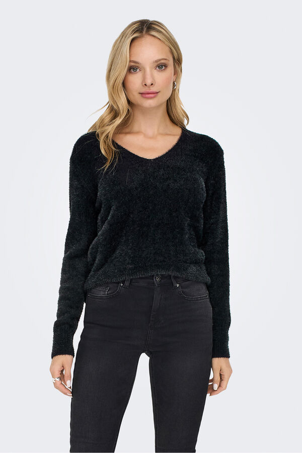 Only Pullover mit Pelzeffekt Schwarz