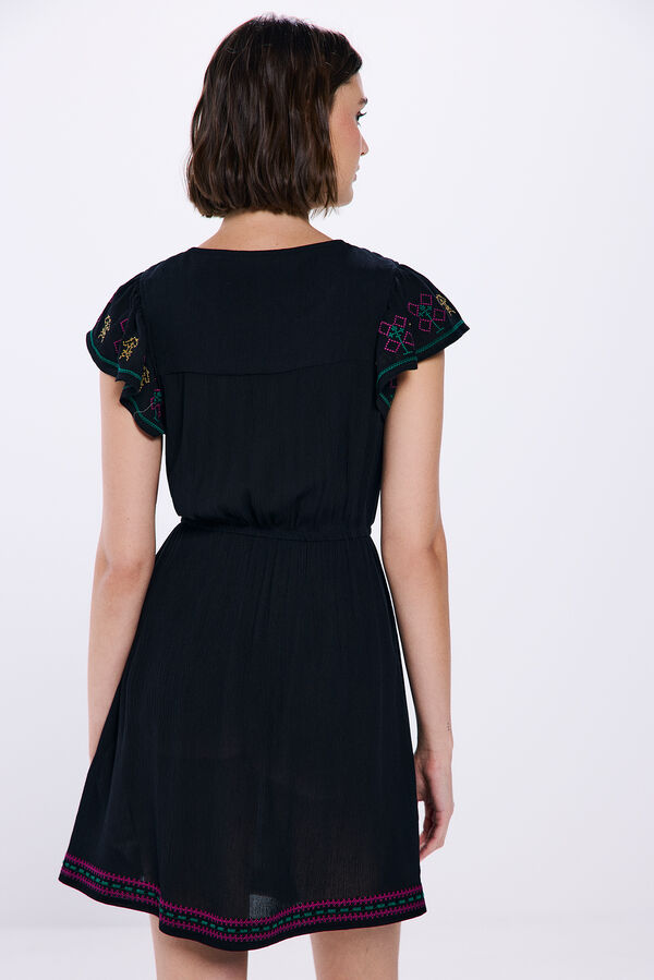 Springfield Short embroidered cheesecloth dress black
