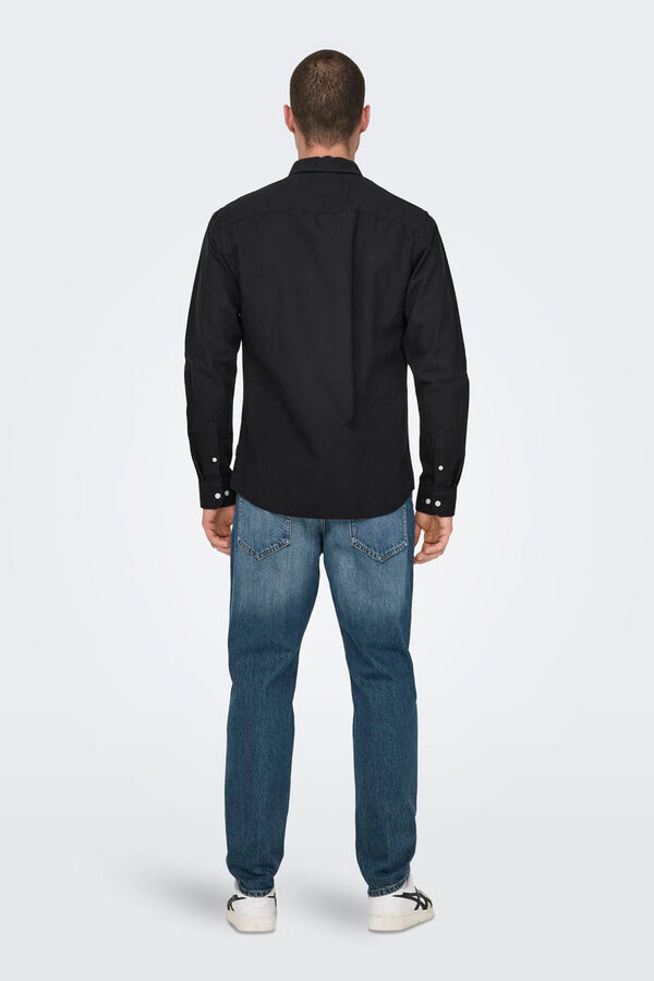 Springfield Camisa Oxford masculina de manga comprida preto