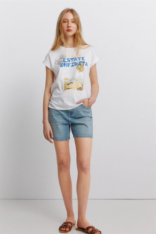 Springfield Printed short sleeve T-shirt beige