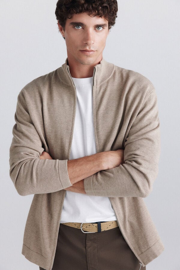 Springfield Basic zip fastening cardigan grey