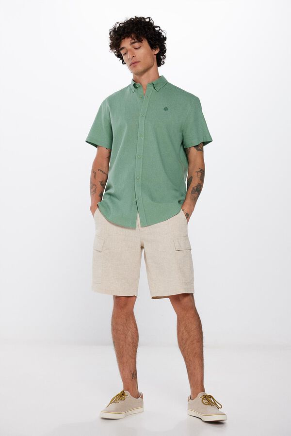 Springfield Linen shirt with short sleeves green