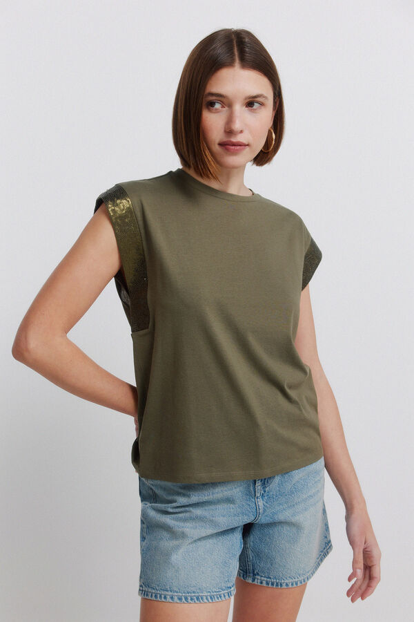 Springfield Sequin short sleeve T-shirt beige