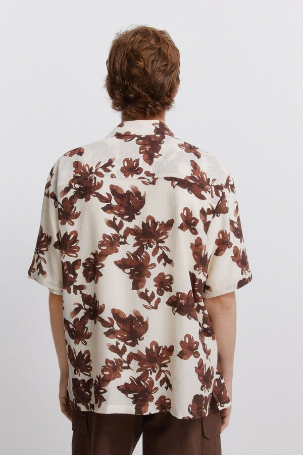 Springfield Ko&scaron;ulja kratkih rukava od viskoze i najlona sa printom Bež