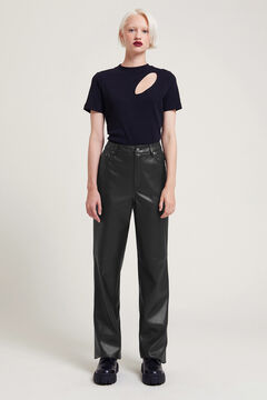 Springfield Faux leather straight trousers noir