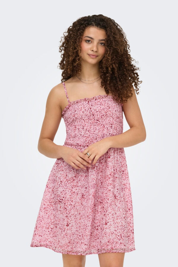Only Vestido corto con escote cuadrado rosa