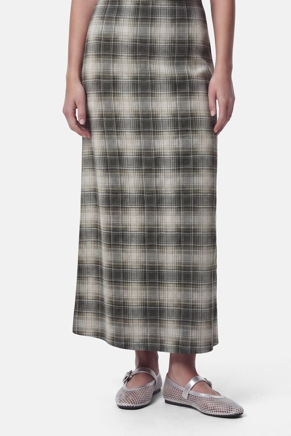Pieces Plaid long skirt green