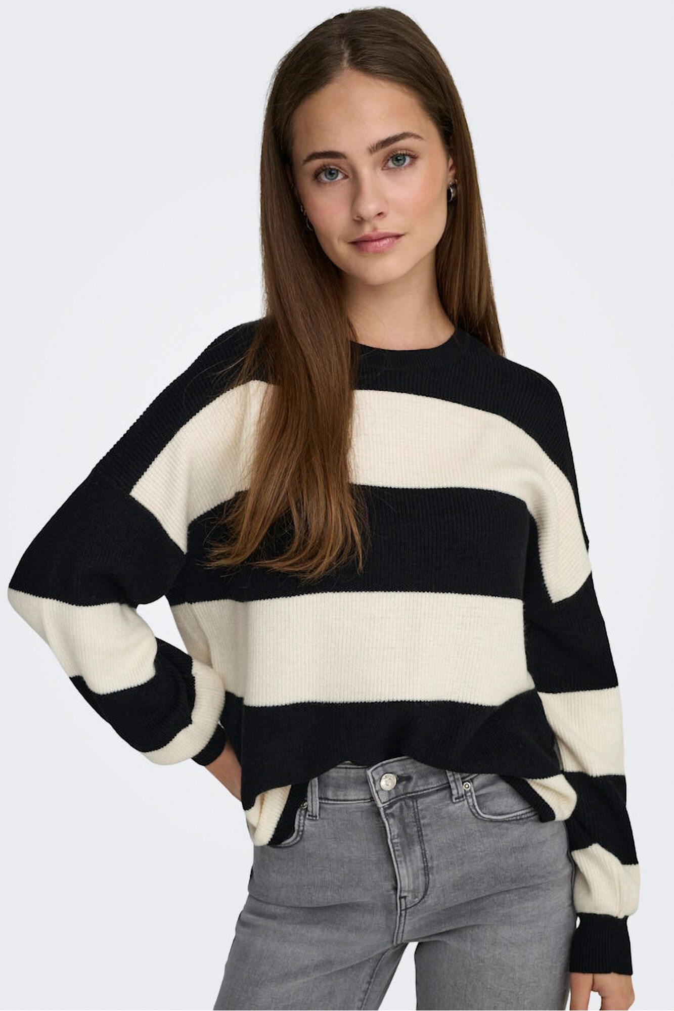 Only Jersey de rayas cuello redondo