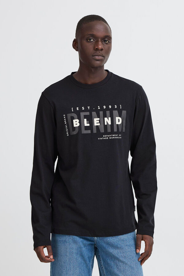 Blend Camiseta manga comprida com logo  preto