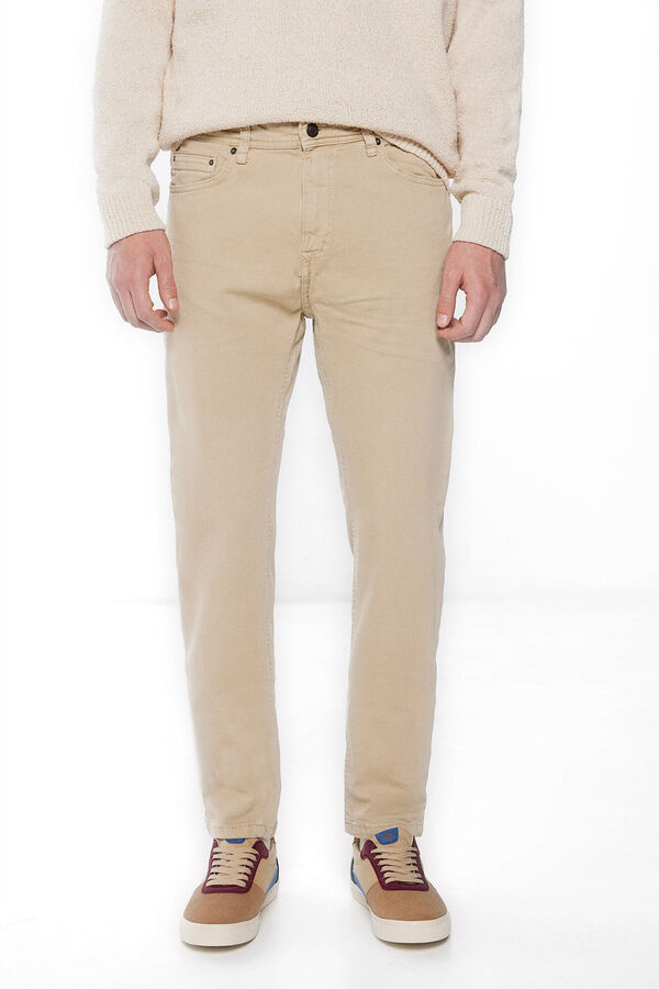 Springfield Slim fit washed 5-pocket coloured trousers camel