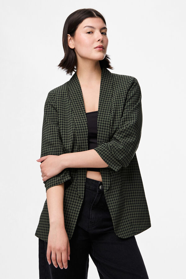 Pieces Printed three-quarter sleeve blazer green