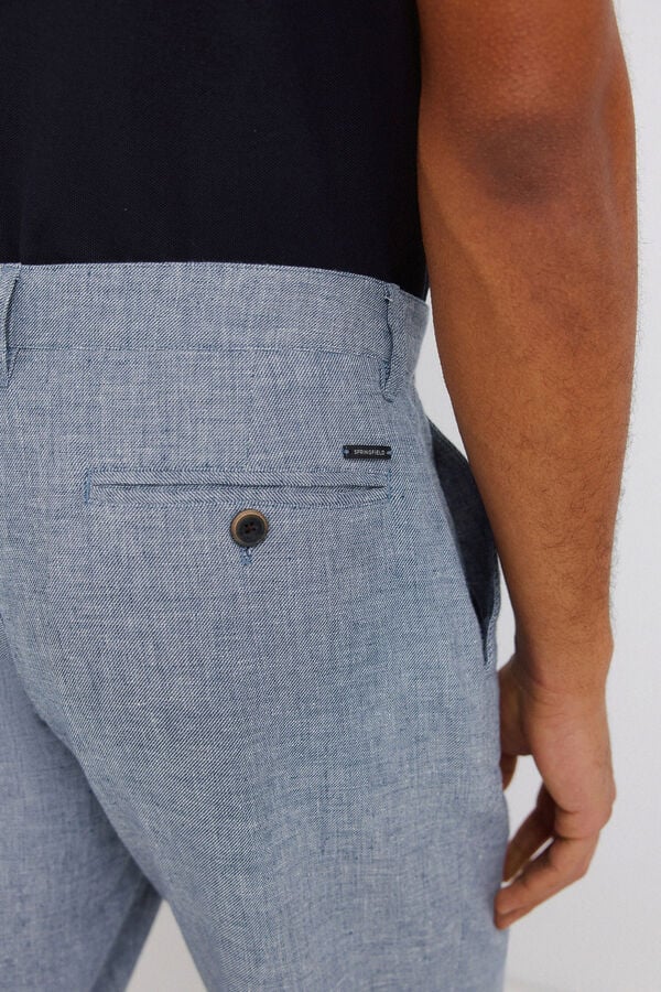 Springfield Bermuda dobby en lin comfort fit bleu