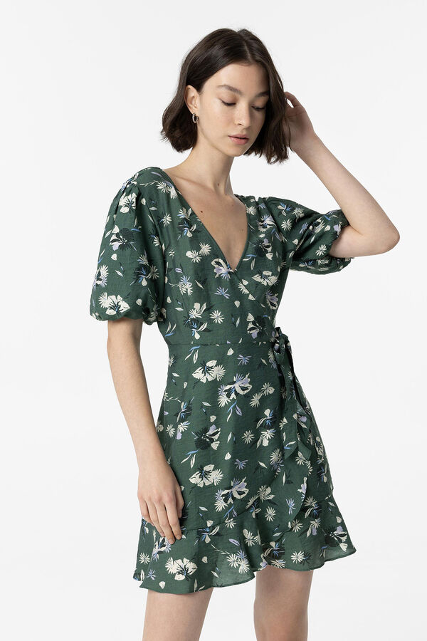 Springfield Überkreuztes Kleid Blumen-Print grün
