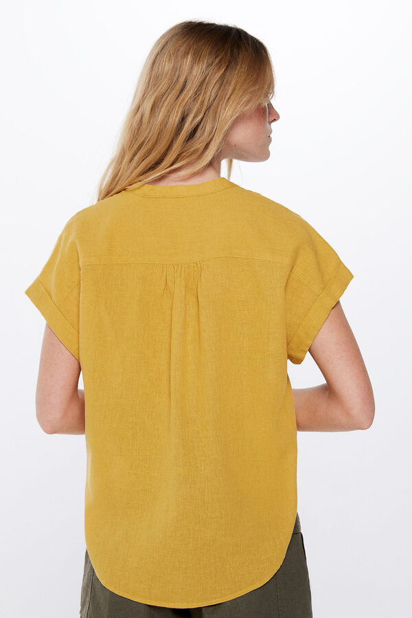 Springfield Linen/cotton mandarin collar short-sleeved blouse golden
