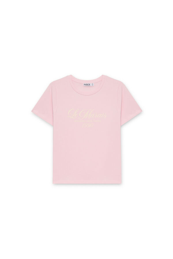 Inside Short sleeve T-shirt with message pink