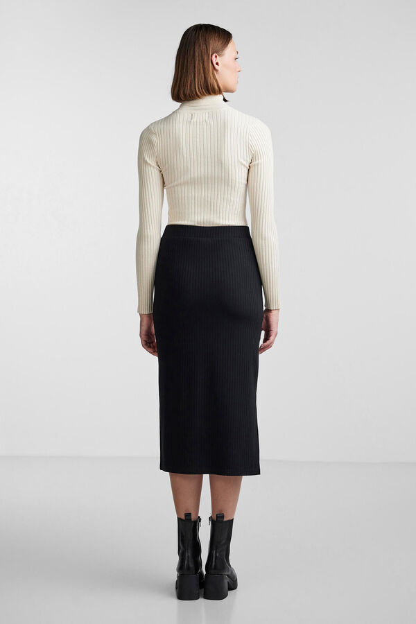Springfield Jersey-knit midi skirt with elasticated waistband and side slit. black