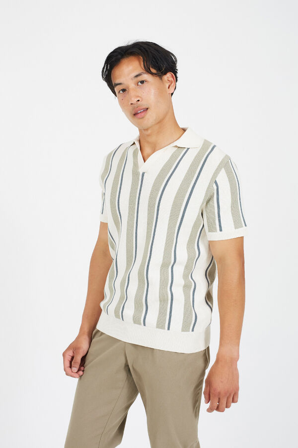 Brave Soul Jersey-knit polo shirt with short sleeves beige