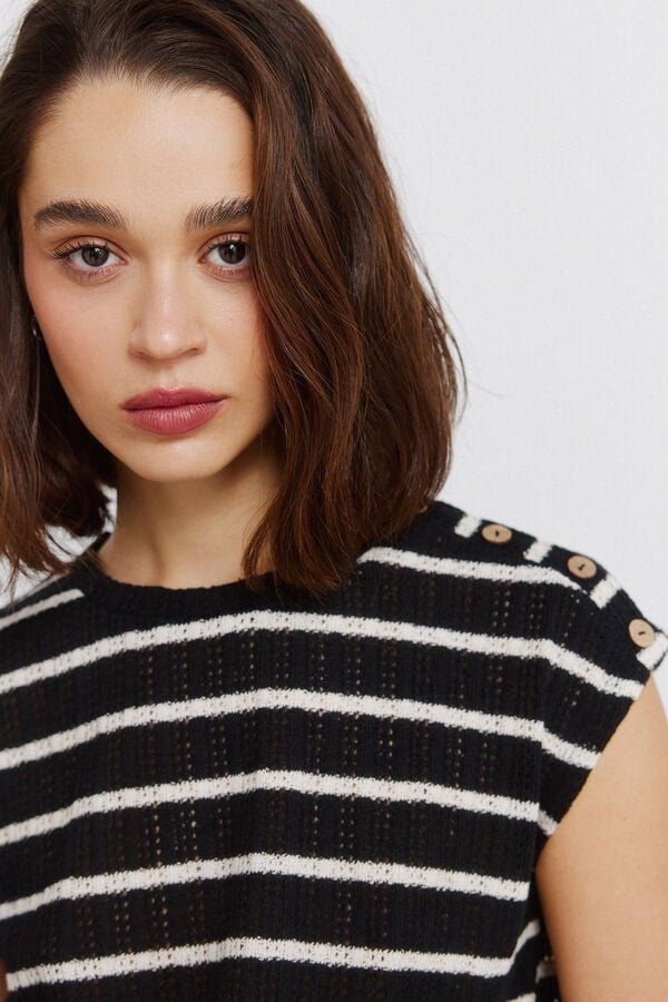 Springfield Striped jersey-knit T-shirt black