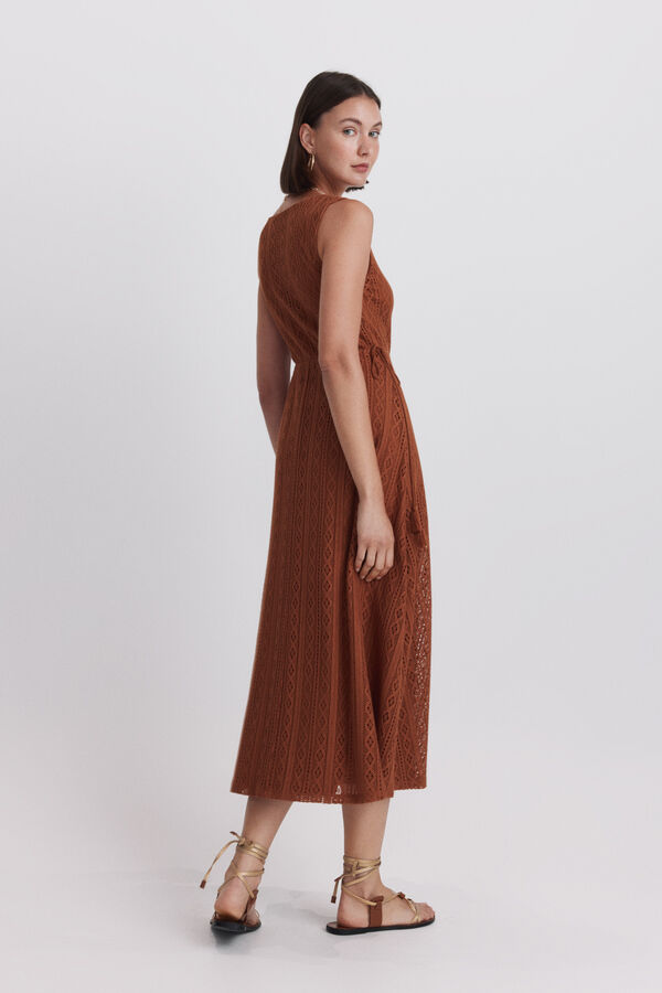 Springfield Lace-up midi dress red