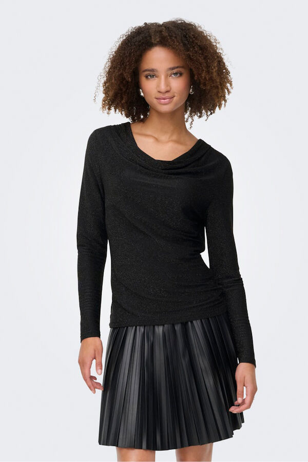 Only Top drapeado com glitter preto