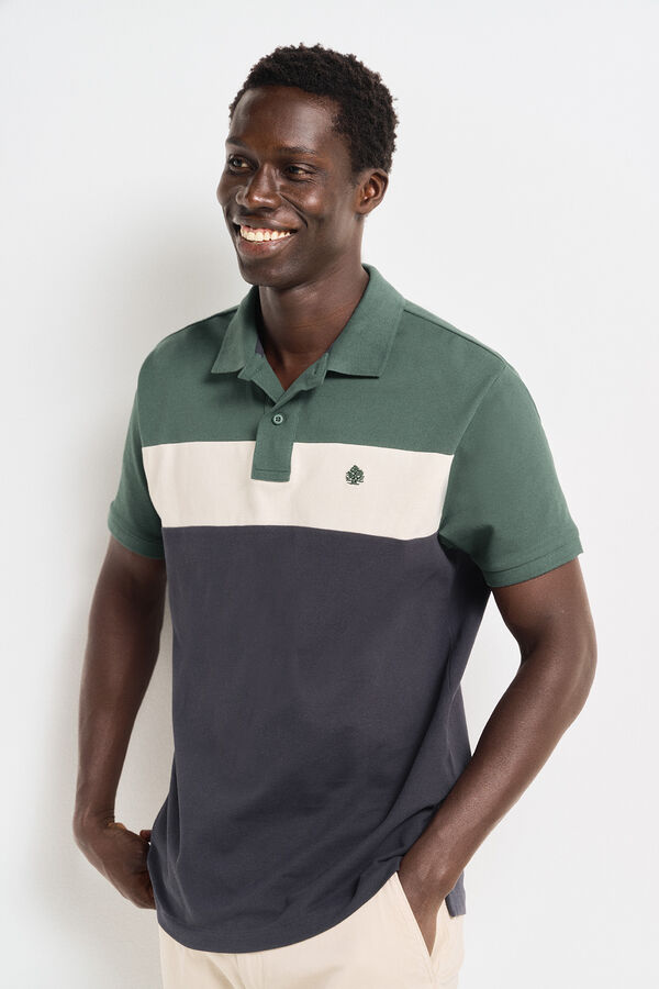 Springfield regular fit color block piqué polo shirt zelena