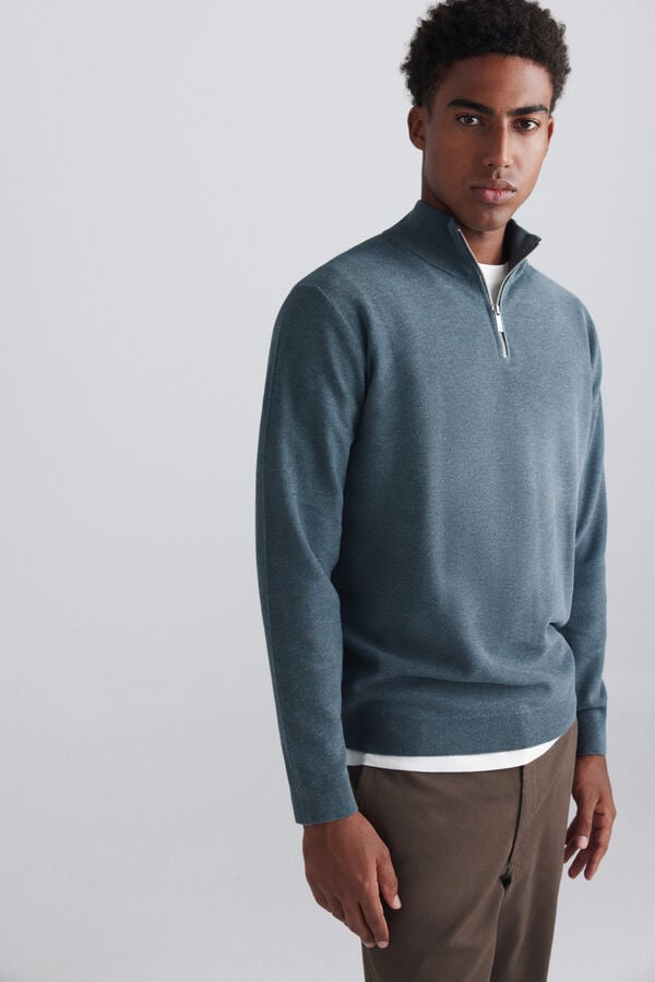 Springfield Structured funnel neck jumper blue