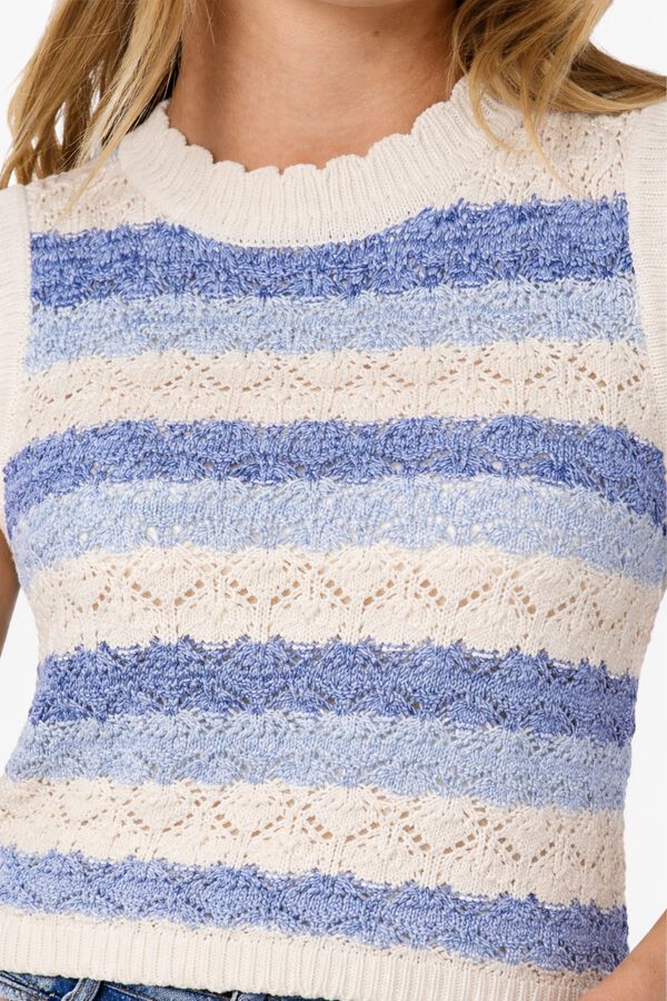 Noisy May Sleeveless pointelle knit top blue
