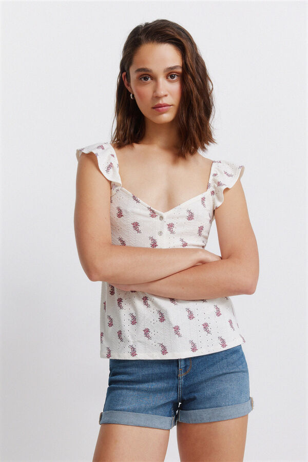 Springfield Vest top with ruffles beige