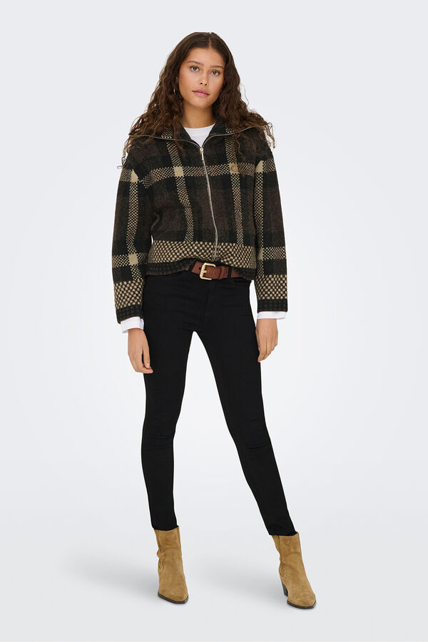 JDY Malha de casaco com fecho-&eacute;clair castanho