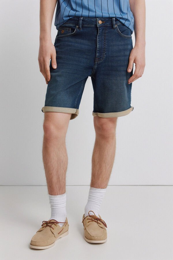 Springfield Dark knit denim Bermuda shorts blue
