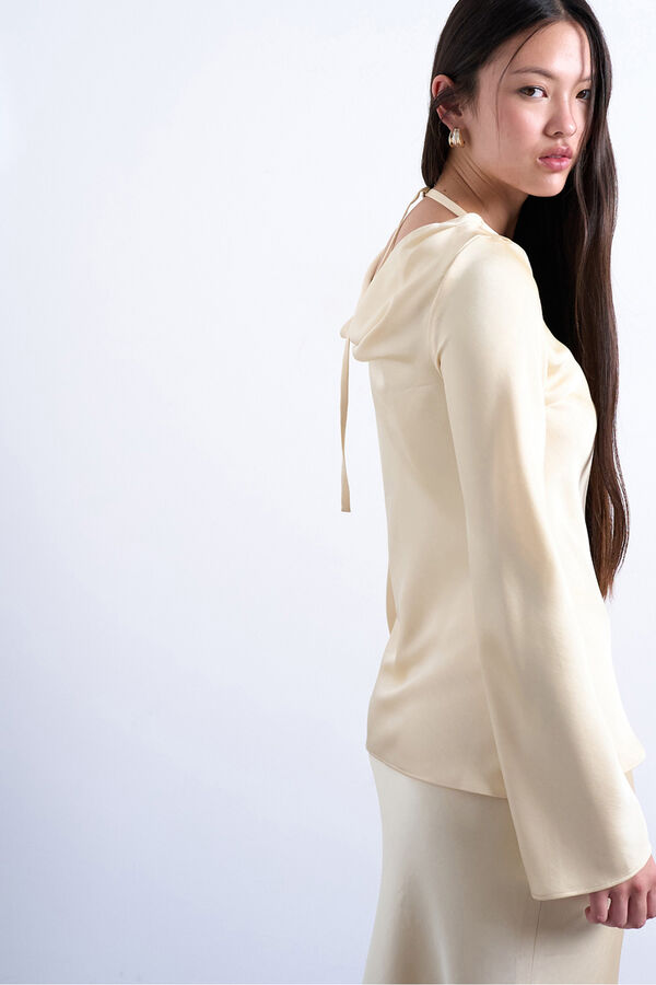 Topshop Top de manga larga satinado. beige