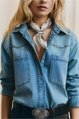 Springfield Denim yoke shirt albastru