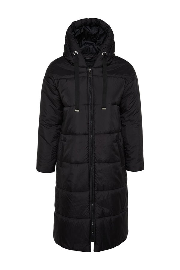 Trendyol Long hooded puffer coat black