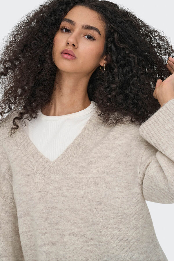 JDY Jersey cuello pico beige